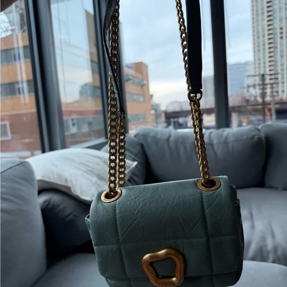 Songmont Light Blue Quilted Crossbody Bag with Gold Accent - Picture 3 of 5